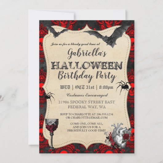 Gothic Halloween Birthday Party Invitation Kaart (Voorkant)