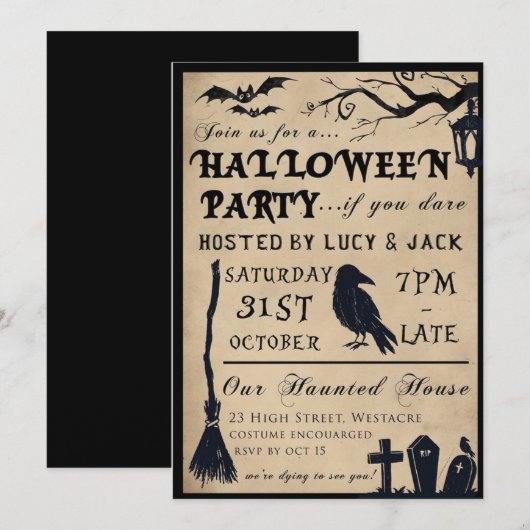 Gothic  Halloween Birthday Party Kaart (Voorkant / Achterkant)