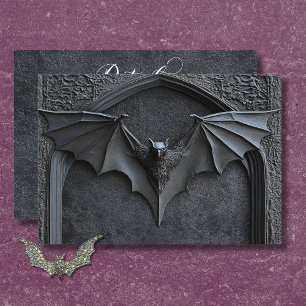 Gothic Halloween Black Bat & Arch Wedding Details Informatiekaartje