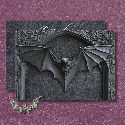 Gothic Halloween Black Bat & Arch Wedding Details Informatiekaartje