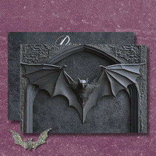 Gothic Halloween Black Bat & Arch Wedding Dinner RSVP Kaartje