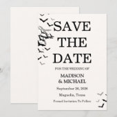 Gothic Halloween Black Bat Wedding Save The Date (Voorkant / Achterkant)