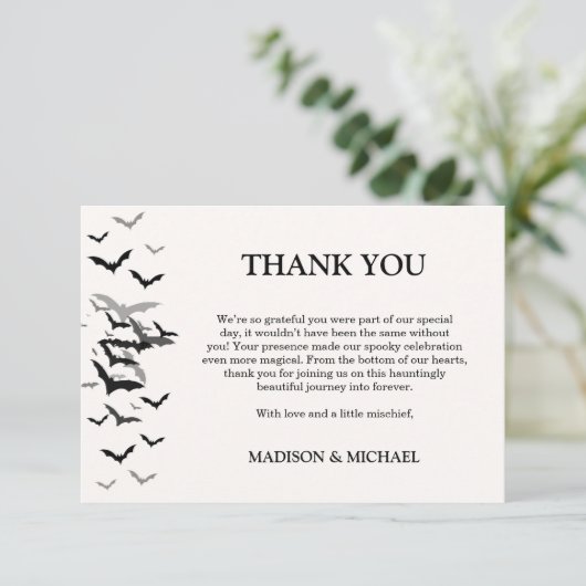 Gothic Halloween Black Bat Wedding Welkom Bedankkaart (Staand voorkant)
