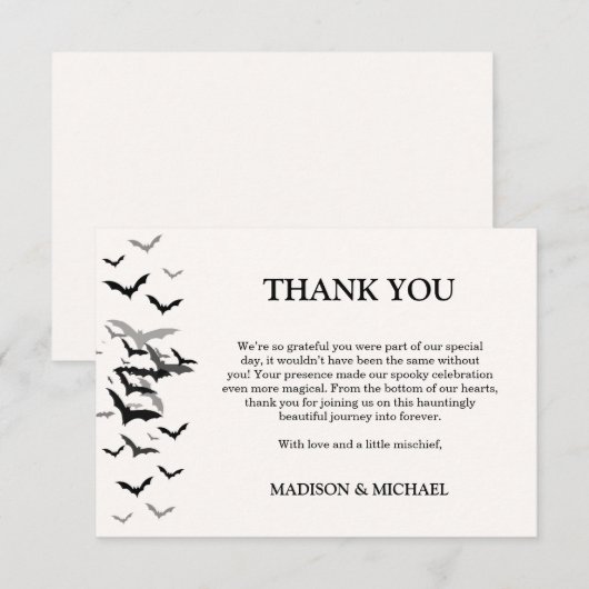 Gothic Halloween Black Bat Wedding Welkom Bedankkaart (Voorkant / Achterkant)