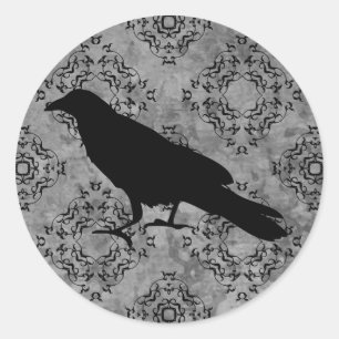 Gothic Halloween black crow raven op grijs Ronde Sticker