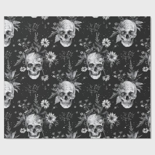 Gothic Halloween botanische schedels patroon Cadeaupapier (Vlak)