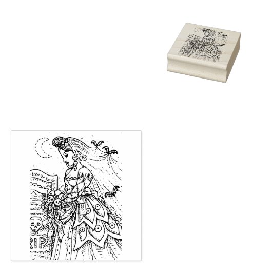 GOTHIC HALLOWEEN BRUID, VLEERMUIS, BOEKET VAN SCHE RUBBERSTEMPEL (Gestempeld)