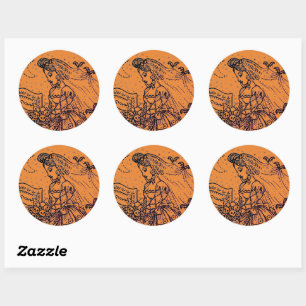 GOTHIC HALLOWEEN BRUID, VLEERMUIZEN, SLUIER, SCHED RONDE STICKER