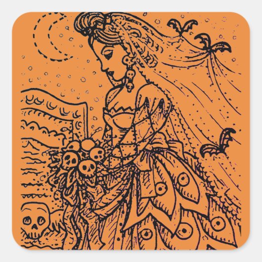 GOTHIC HALLOWEEN BRUID, VLEERMUIZEN, SLUIER, SCHED VIERKANTE STICKER (Voorkant)