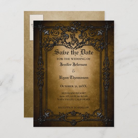 Gothic halloween bruiloft, behalve het date briefk aankondigingskaart (Voorkant / Achterkant)