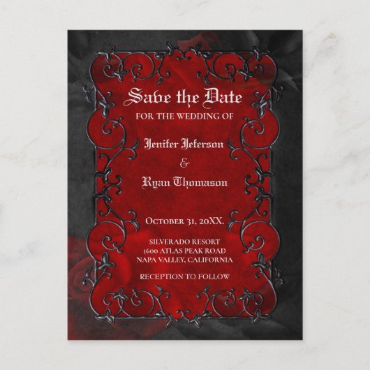 Gothic halloween bruiloft, behalve het date briefk aankondigingskaart (Voorkant)