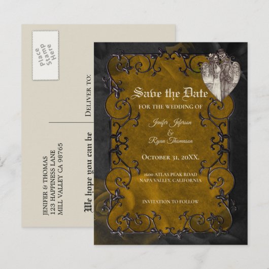 Gothic halloween bruiloft, behalve het date briefk aankondigingskaart (Voorkant / Achterkant)