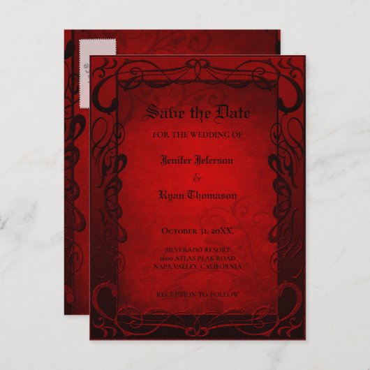 Gothic halloween bruiloft, behalve het date briefk aankondigingskaart (Voorkant / Achterkant)