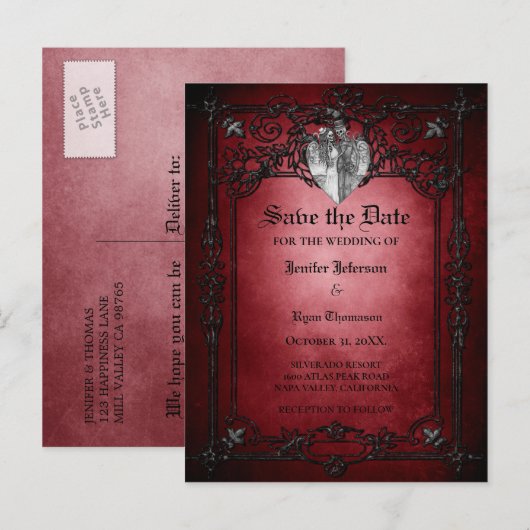 Gothic halloween bruiloft, behalve het date briefk aankondigingskaart (Voorkant / Achterkant)