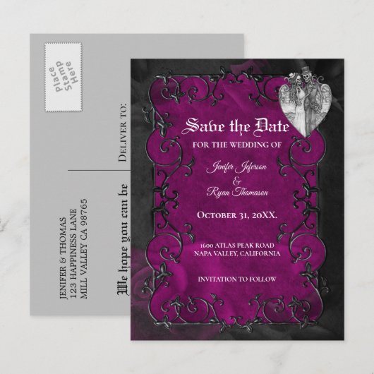 Gothic halloween bruiloft, behalve het date briefk aankondigingskaart (Voorkant / Achterkant)