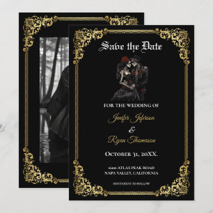 Gothic halloween bruiloft save the date uitnodigin aankondiging