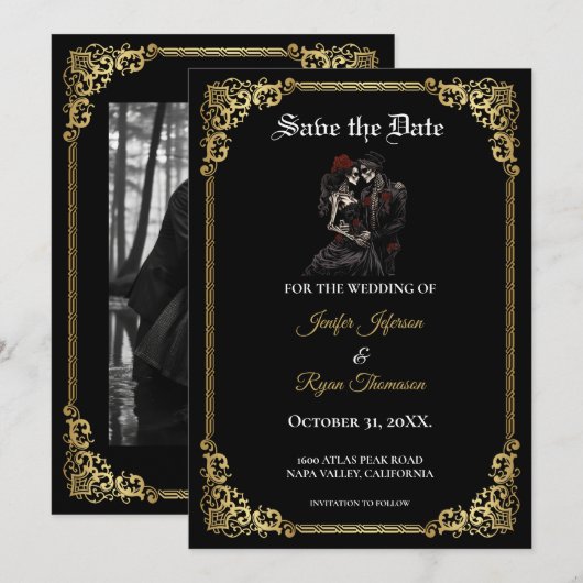 Gothic halloween bruiloft save the date uitnodigin aankondiging (Voorkant / Achterkant)