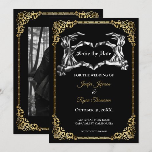 Gothic halloween bruiloft save the date uitnodigin aankondiging (Voorkant / Achterkant)