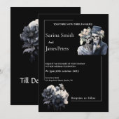 Gothic Halloween bruiloft uitnodiging zwart bloeme (Voorkant / Achterkant)
