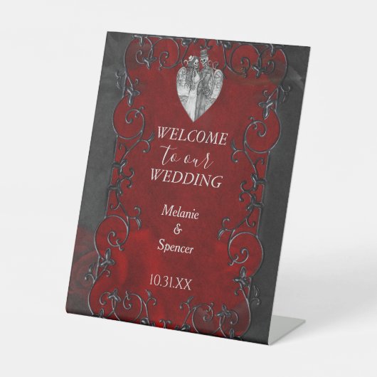 Gothic halloween bruiloft Welcome Plaque Reclamebord Met Voetstuk (Voorkant)