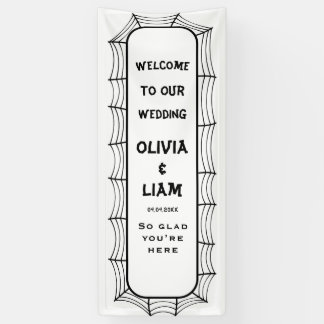 Gothic Halloween bruiloft welkom bord, linnen stof Spandoek