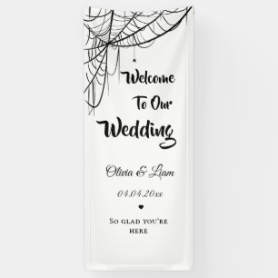 Gothic Halloween bruiloft welkom bord, Stof linnen Spandoek