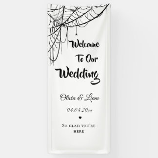 Gothic Halloween bruiloft welkom bord, Stof linnen Spandoek
