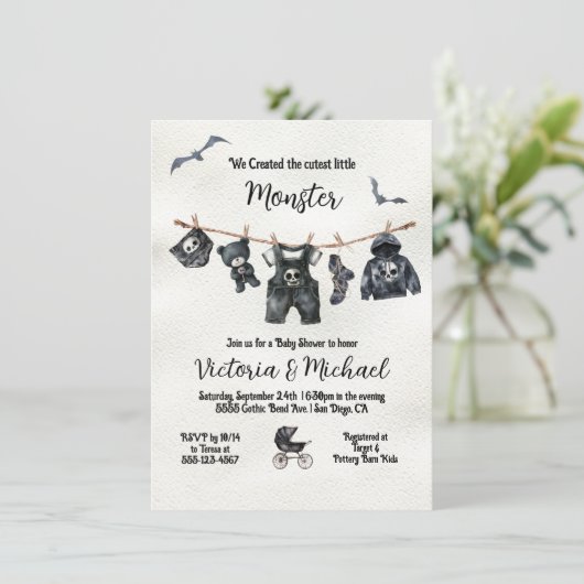 Gothic Halloween Clothesline Baby shower Kaart (Staand voorkant)