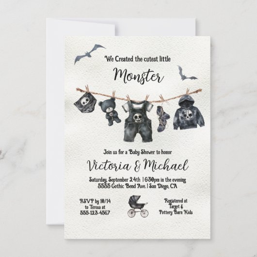 Gothic Halloween Clothesline Baby shower Kaart (Voorkant)