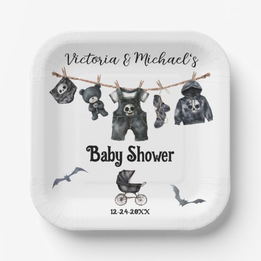 Gothic Halloween Clothesline Baby shower Papieren Bordje (Voorkant)