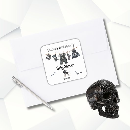 Gothic Halloween Clothesline Baby shower Vierkante Sticker
