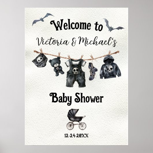 Gothic Halloween Clothesline Baby shower Welkom Poster (Voorkant)