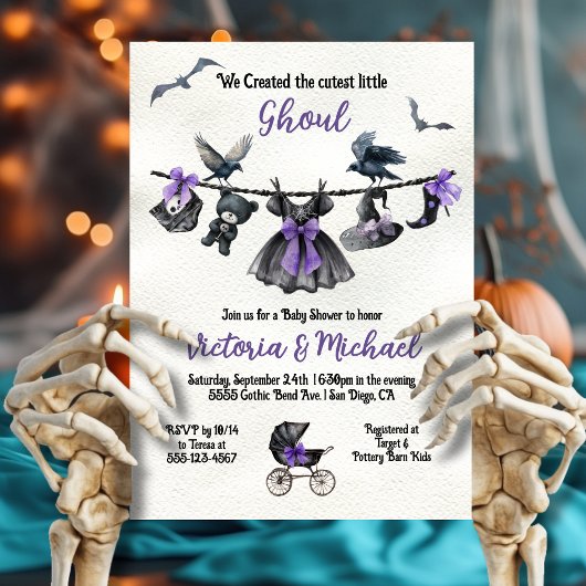 Gothic Halloween Clothesline Girl Baby shower Kaart