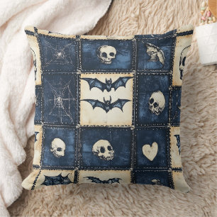 Gothic Halloween Denim Patchwork Pattern Kussen
