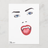 Gothic Halloween Fangs Vampire Woman Face Briefkaart (Voorkant)