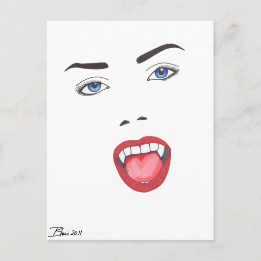 Gothic Halloween Fangs Vampire Woman Face Briefkaart (Voorkant)