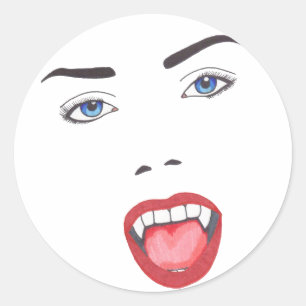 Gothic Halloween Fangs Vampire Woman Face Ronde Sticker