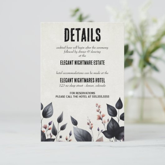 Gothic Halloween Floral Wedding Informatiekaartje (Staand voorkant)