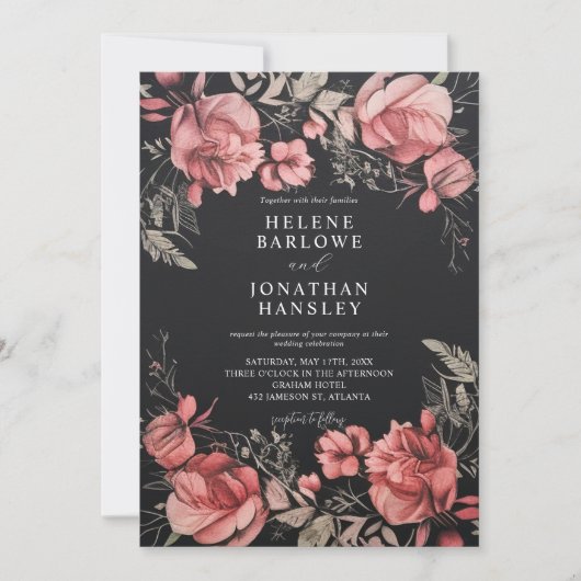 Gothic Halloween Floral Wedding Kaart (Voorkant)