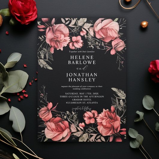 Gothic Halloween Floral Wedding Kaart