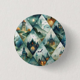 Gothic Halloween Kasteel Patroon Ronde Button 3,2 Cm