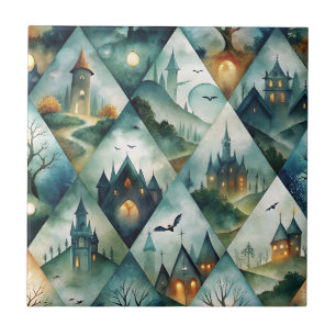 Gothic Halloween Kasteel Patroon Tegeltje