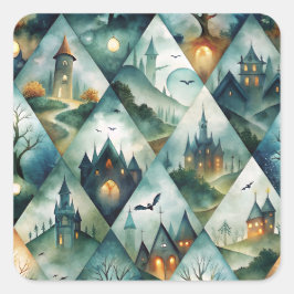 Gothic Halloween Kasteel Patroon Vierkante Sticker