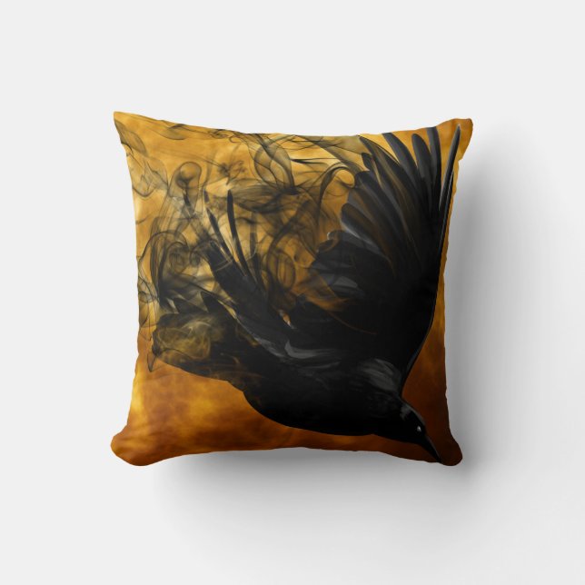  Gothic Halloween Large Black Raven Bird Kussen (Voorkant)
