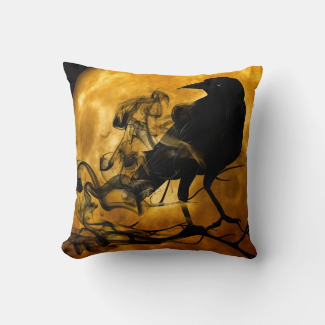  Gothic Halloween Large Black Raven Bird Kussen (Voorkant)