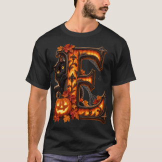 Gothic Halloween Letter E– Griezelige Pompoen & Zw T-shirt
