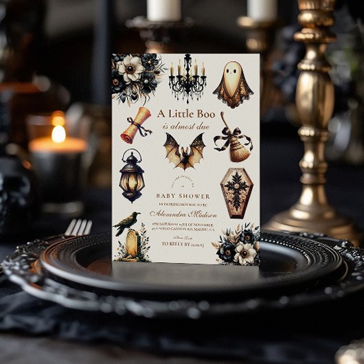 Gothic Halloween Little Boo Baby shower Kaart