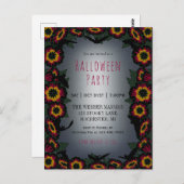 Gothic halloween partijuitnodiging met bloemen en  briefkaart (Voorkant / Achterkant)