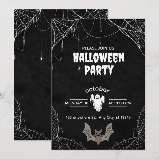 Gothic Halloween Party Invitation with Spiders Kaart (Voorkant / Achterkant)