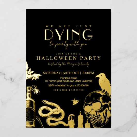 Gothic Halloween Party with Skulls Foil Invitation Folie Uitnodiging (Voorkant)